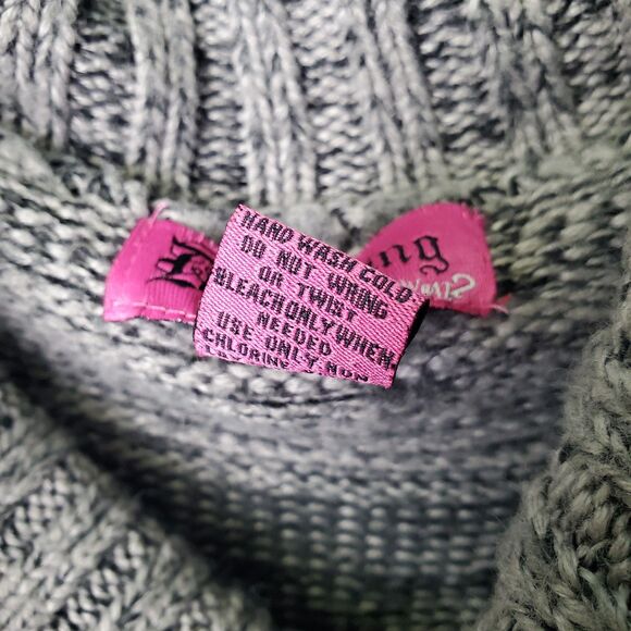 Y2K Black Gray Striped Knit Cowl Neck Mini Dress Size Large - Picture 7 of 7